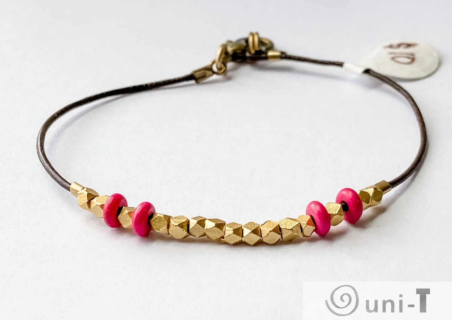 Gold Brads on Tiny Brown Leather Bracelet Janine Gerade