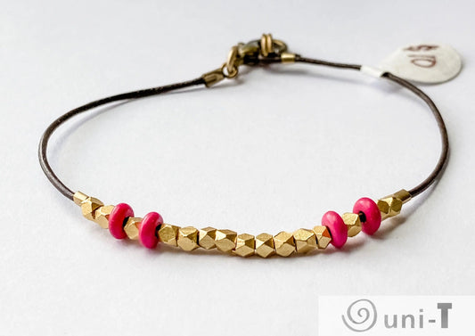 Gold Brads on Tiny Brown Leather Bracelet Janine Gerade