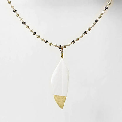 Gold Dipped Feather, Enamel Dot 14K Gold Filled Necklace Regina McGearty