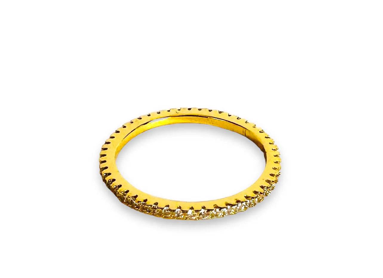 Classic gold filled stacking ring with a full circle of cubic zirconias, designed for elegant and timeless layering.