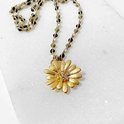 Gold Sunflower, Enamel Dot 14K Gold Filled Necklace Regina McGearty