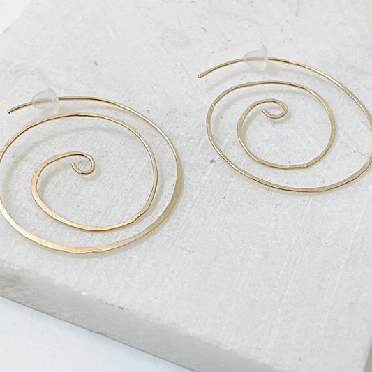 Elegant 1.5 inch Gold Swirl Hoop Earrings crafted from gold filled wire, perfect for stylish everyday or formal wear.