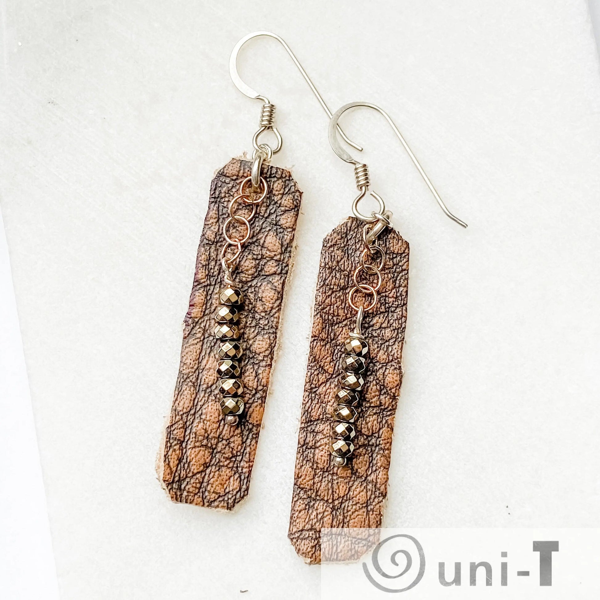Hand Cut Rectangle Brown Vegan Leather Earrings Janine Gerade