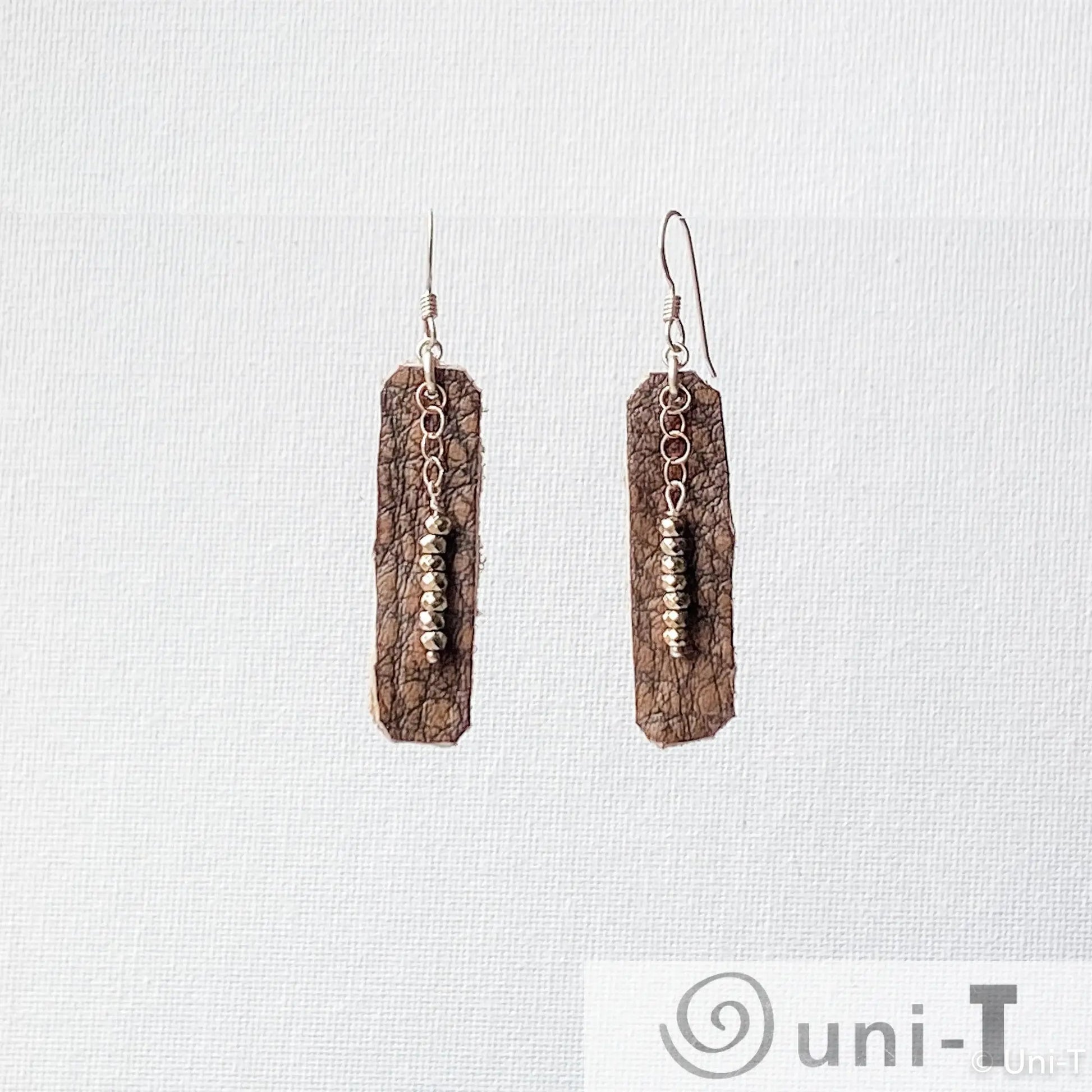 Hand Cut Rectangle Brown Vegan Leather Earrings Janine Gerade