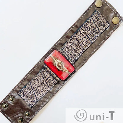 Handmade Leather Cuff with Recycled Fused Glass - Medium Carolina Portillo