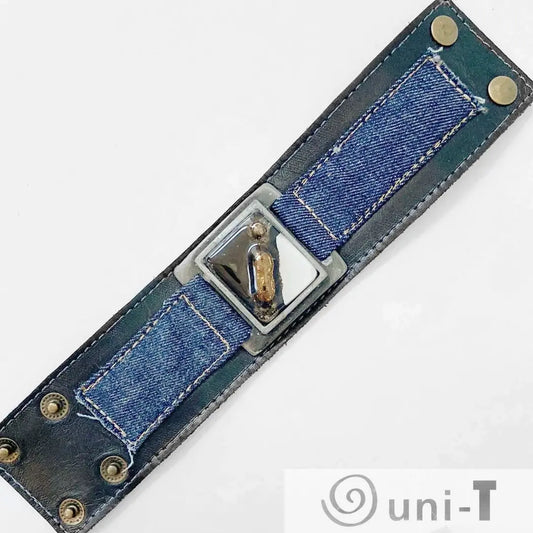 Handmade Leather Cuff with Recycled Fused Glass - Medium Carolina Portillo