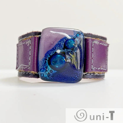 Handmade Leather Cuff with Recycled Fused Glass - Narrow Carolina Portillo