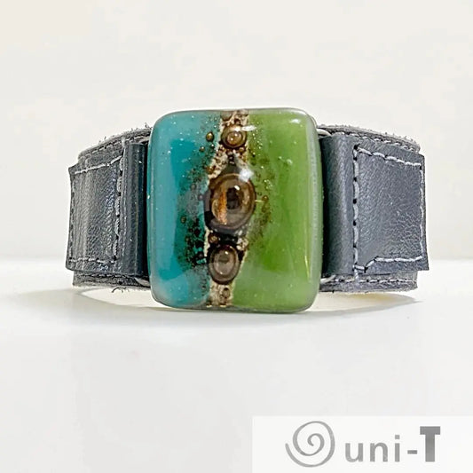 Handmade Leather Cuff with Recycled Fused Glass - Narrow Carolina Portillo
