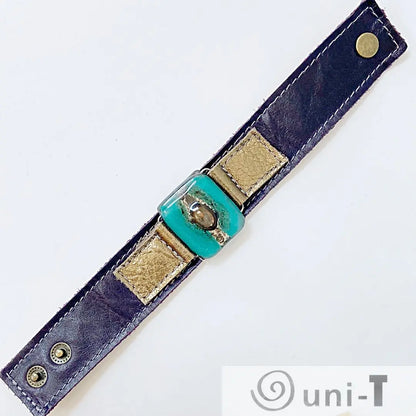 Handmade Leather Cuff with Recycled Fused Glass - Narrow Carolina Portillo