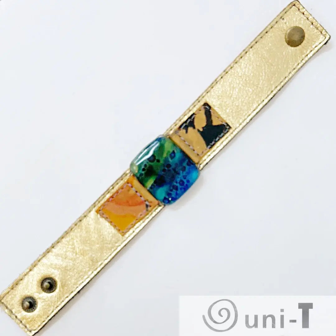 Handmade Leather Cuff with Recycled Fused Glass - Narrow Carolina Portillo