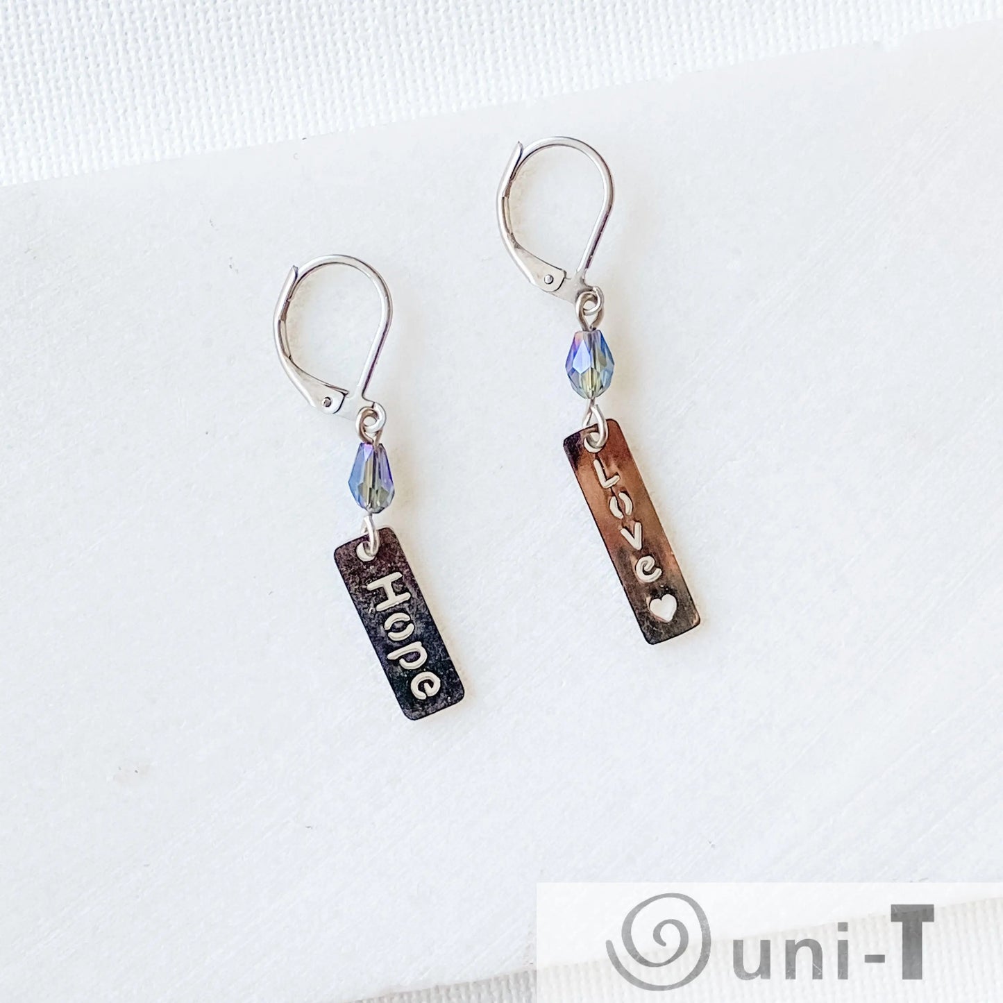 Hope & Love Earrings, Surgical Steel Charm Earrings Kathy James