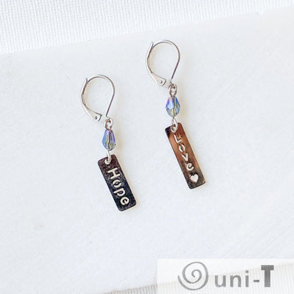 Hope & Love Earrings, Surgical Steel Charm Earrings Kathy James