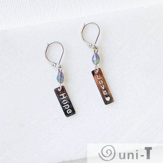 Hope & Love Earrings, Surgical Steel Charm Earrings Kathy James