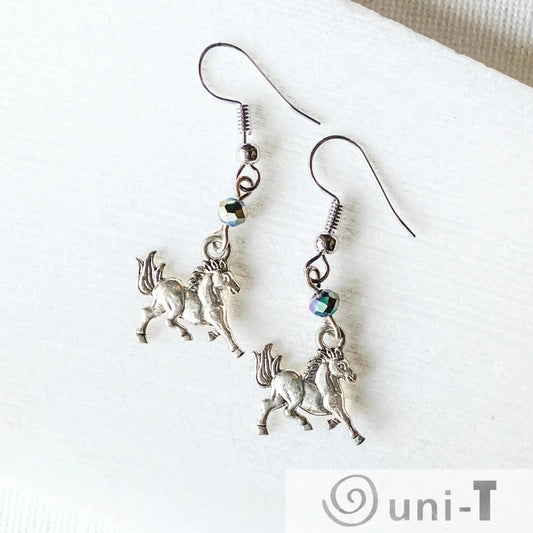 Horse Charm Earrings with Rainbow Glass Beads Shana Cohen