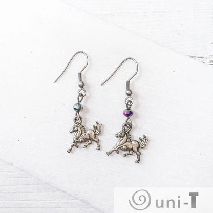 Horse Charm Earrings with Rainbow Glass Beads Shana Cohen