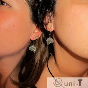 Human Brain Earrings - Unique Jewelry Gift worn by two women, showcasing anatomical brain design. Great for science-themed fashion accessories.