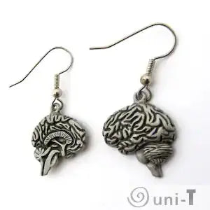 Human Brain Earrings - Unique Jewelry Gift in pewter with detailed brain hemisphere carvings. Perfect for neurologists and anatomy enthusiasts.