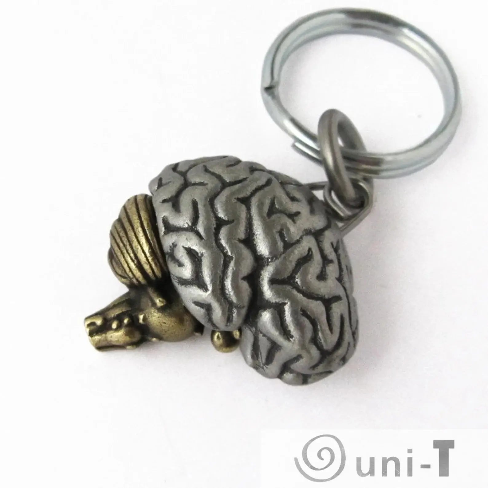 Side profile of Human Brain Keychains - Anatomical Brain Keychains highlighting realistic brain folds, a unique gift for neuroscience lovers.