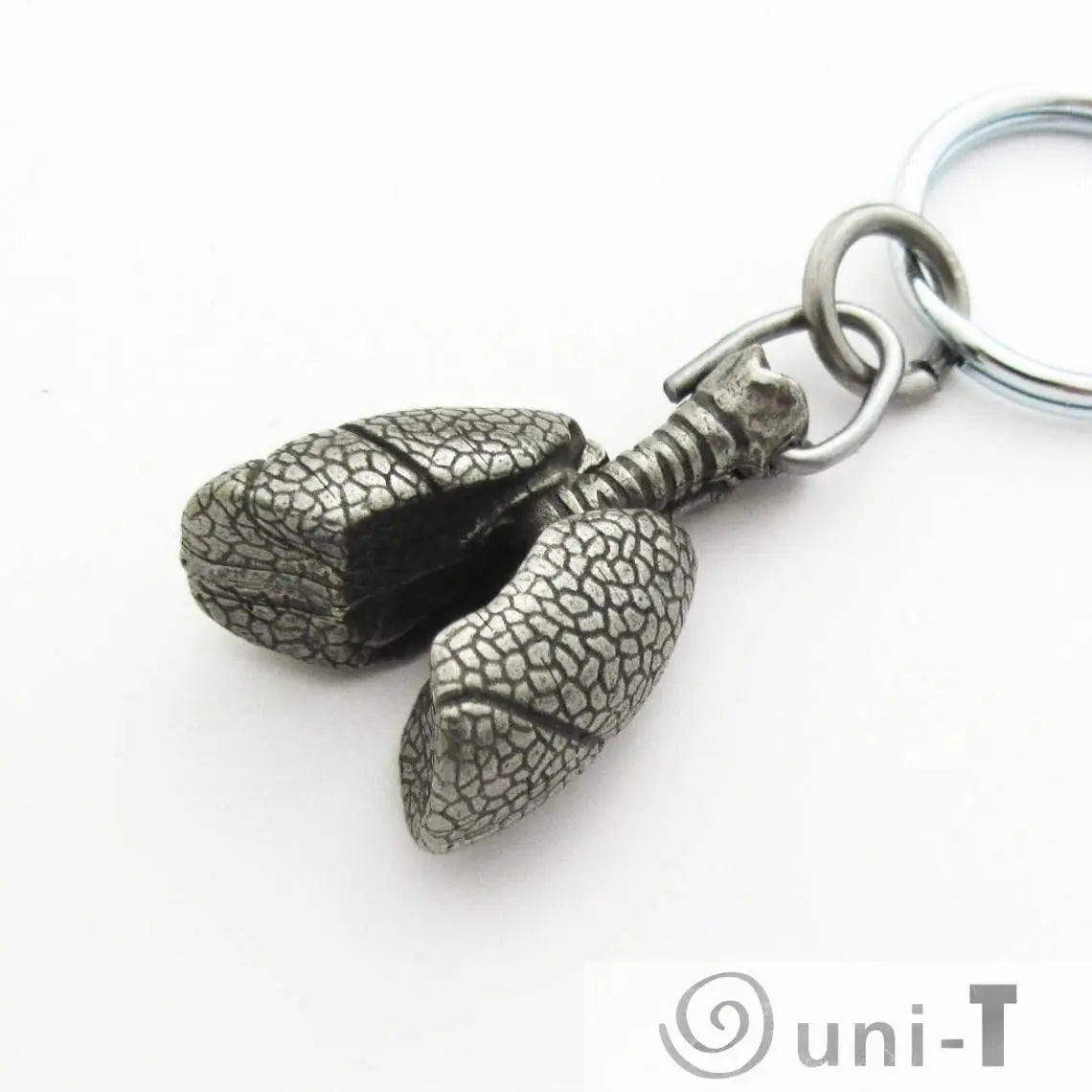Detailed pewter Human Lungs Keychain with anatomical bronchi structure, perfect educational gift for healthcare professionals and anatomy lovers.