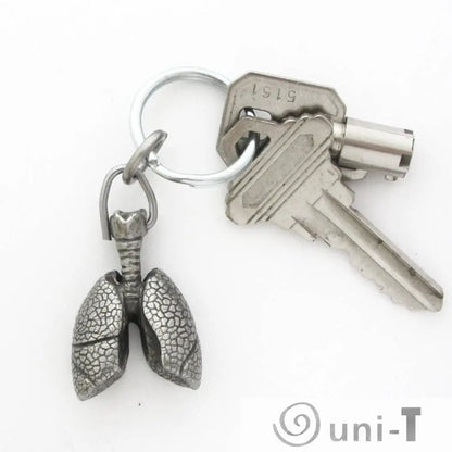 Human Lungs Keychain - Anatomical Design | Pewter Accessory attached to keys, showcasing realistic lung form for medical students or doctors.
