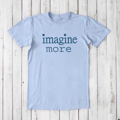 Light blue Men's Imagine T-Shirt in bamboo and organic cotton with navy 'imagine more' text. Classic fit tee for imaginative individuals.