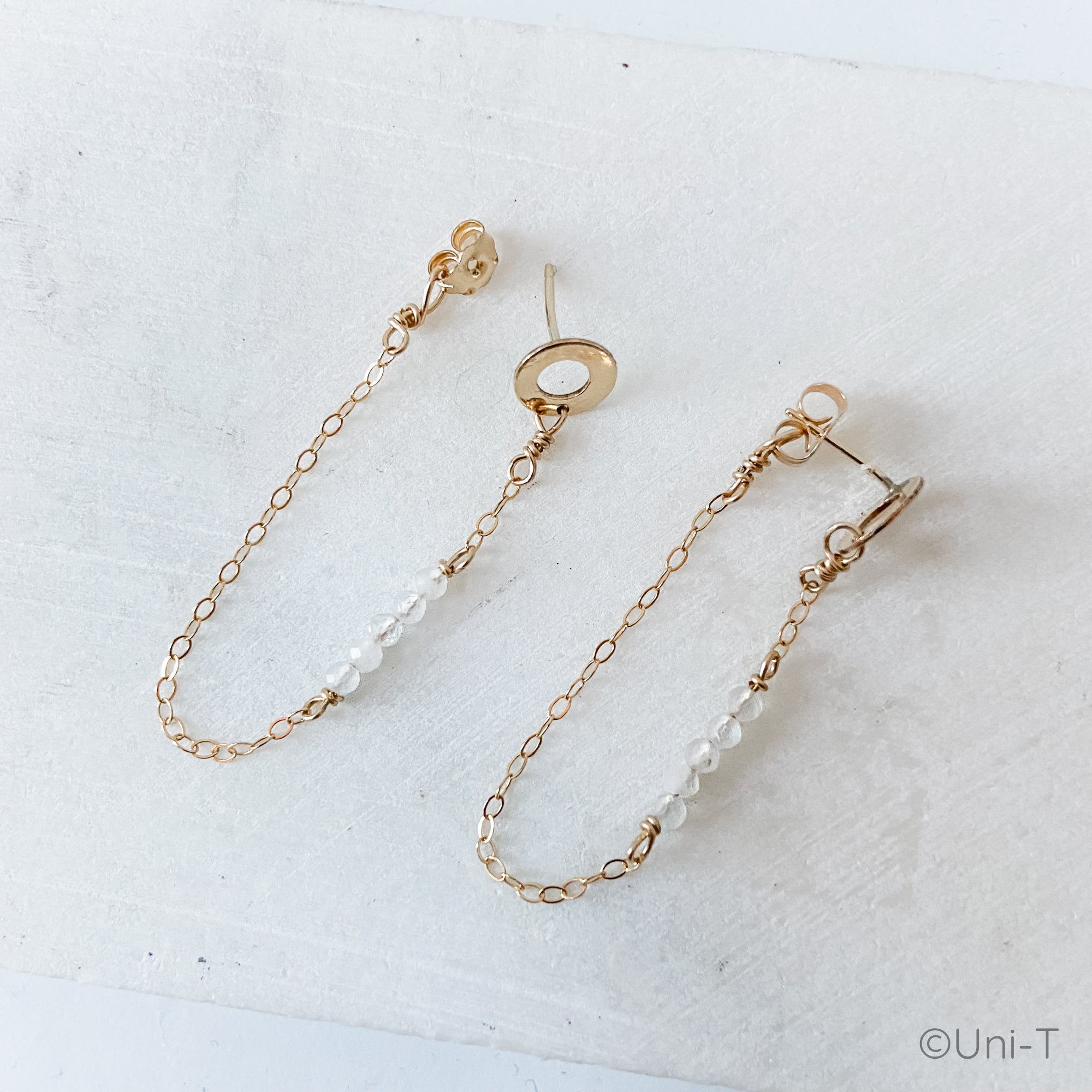 Open Circle and Gold Filled Chain Loop Earrings with Moonstone Janine Gerade