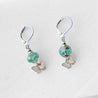 Rhodium Plated Butterfly Earrings with Turquoise Glass Beads - Surgical Steel Ear Wire Uni-T