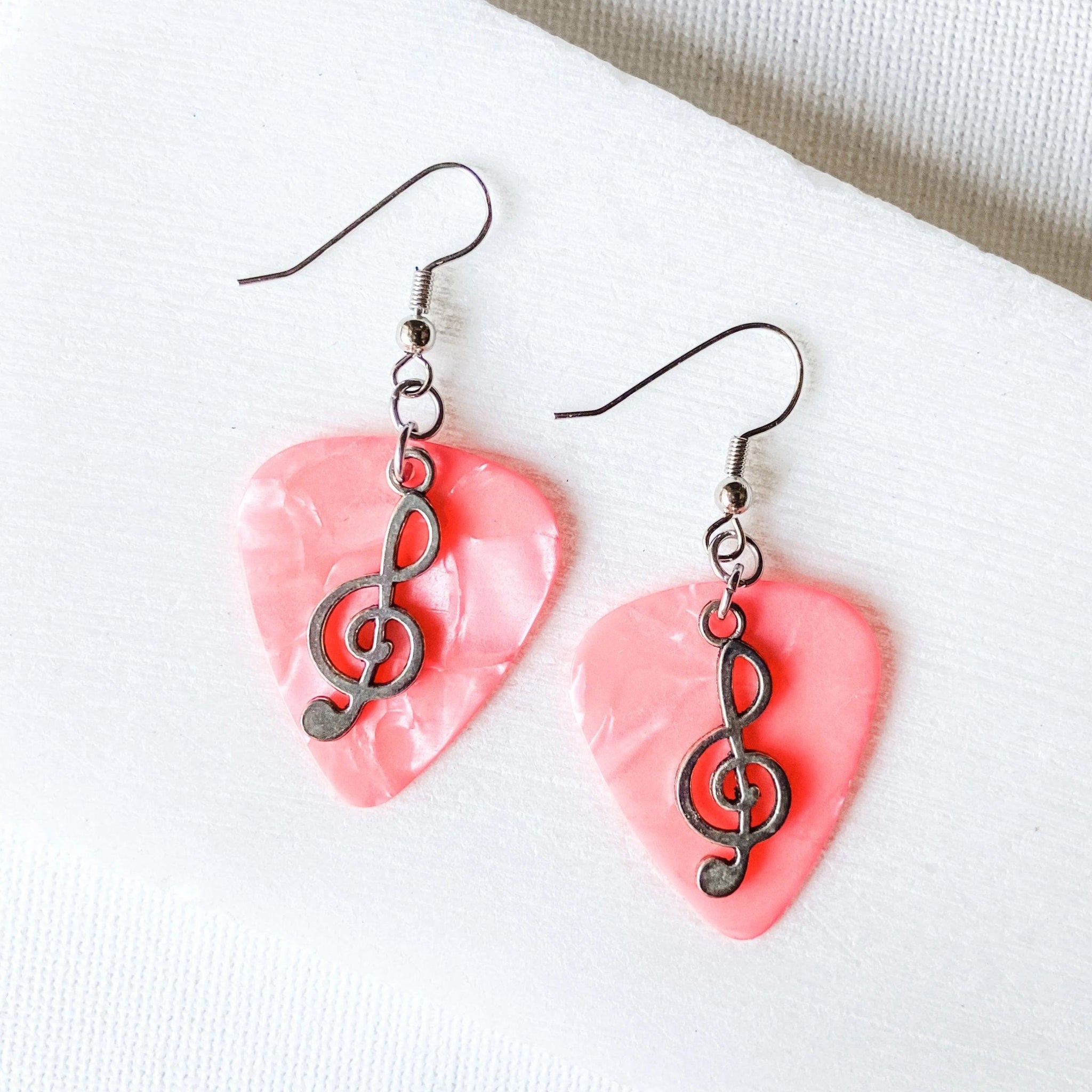Pink Guitar Pick Earrings with Music Notes Uni-T
