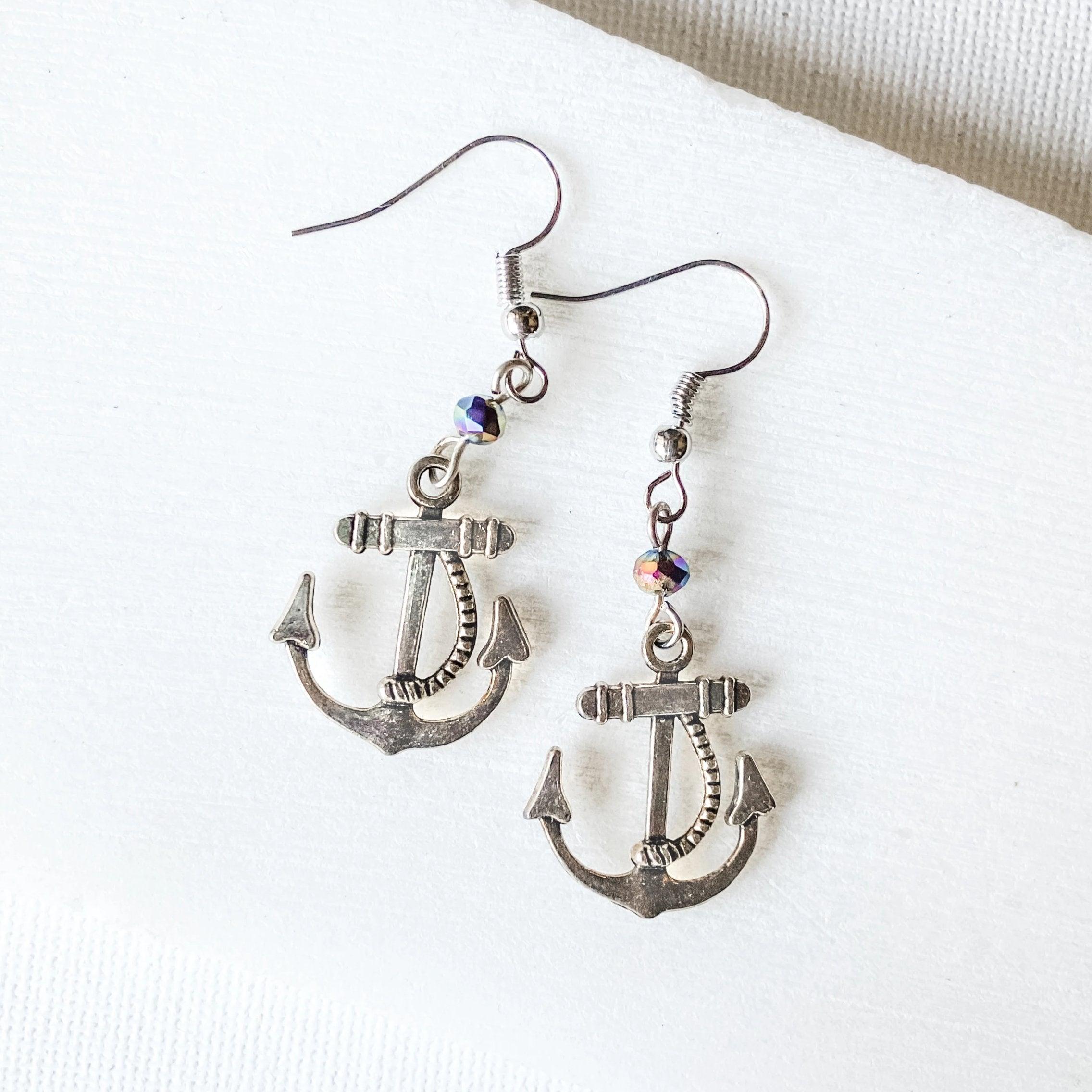 Anchor Charm Earrings with Glass Beads Uni-T