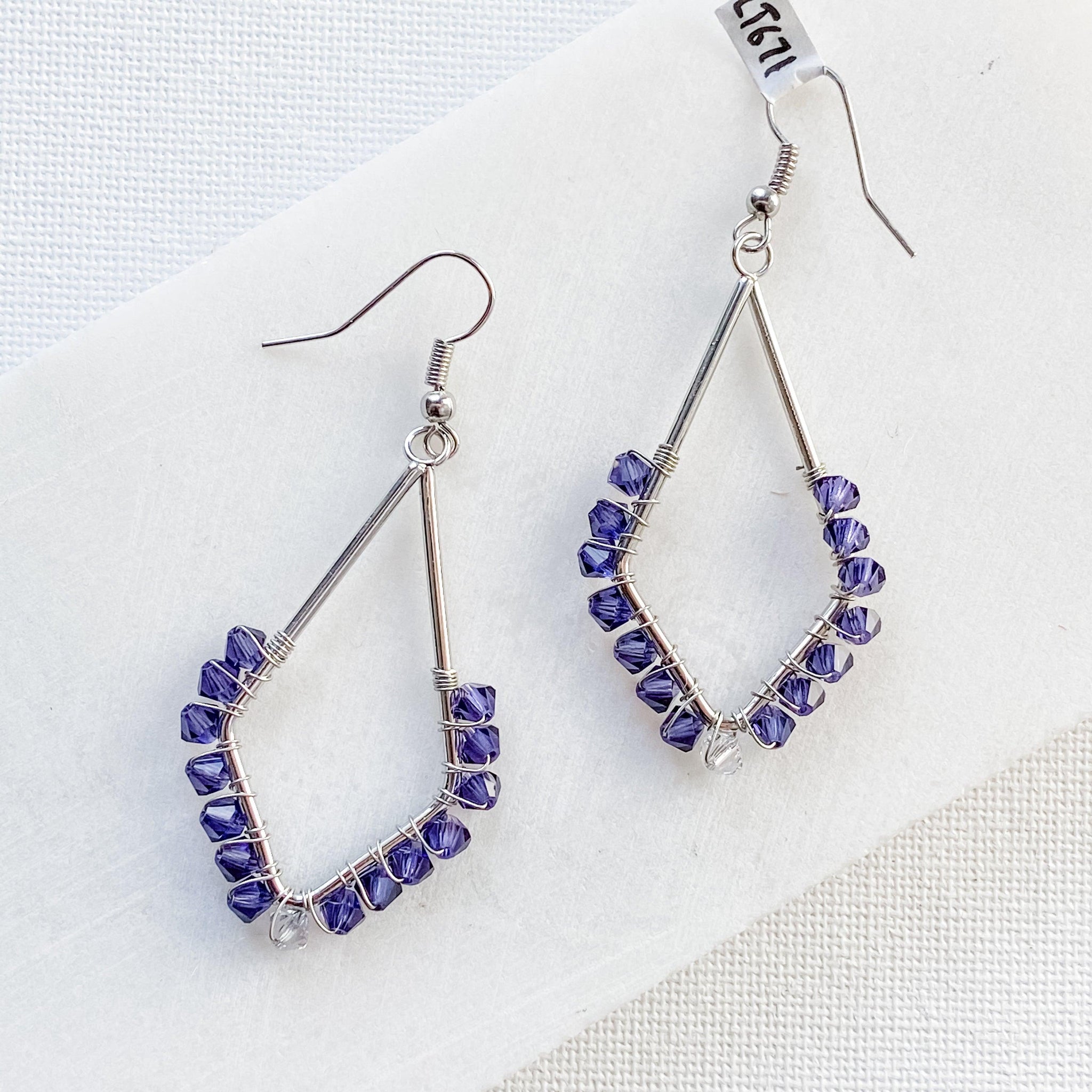Kite Shape Earrings with Wrapped Swarovski Crystals - Blue, Purple &amp; Cobalt - Large Uni-T