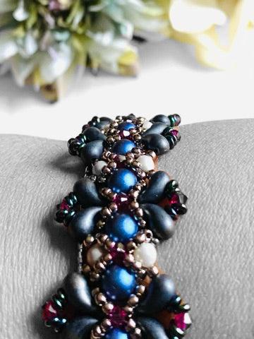 Woven Blue Bracelet/Crystal/Pearl Bracelet, Blue Bracelet-Uni-T Janine Gerade