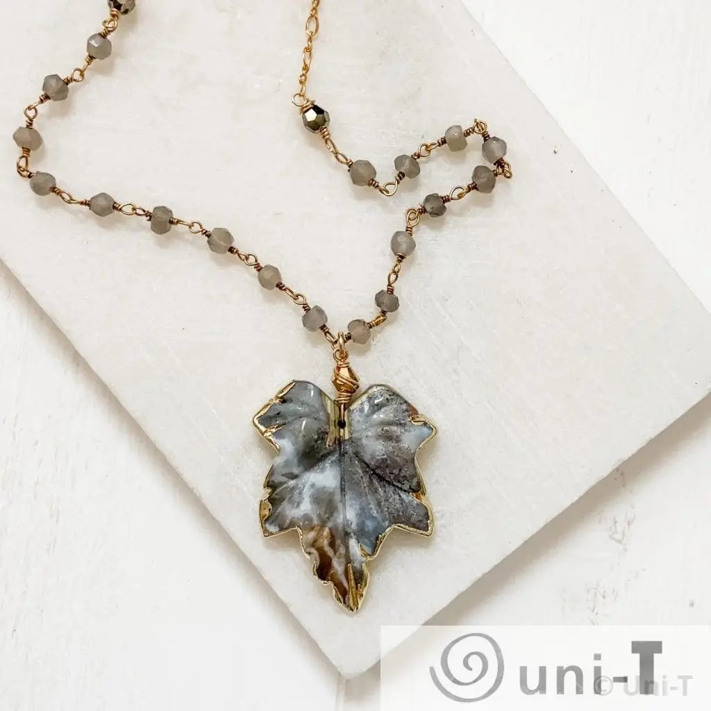 Jasper Leaf Necklaces with Gold Filled Chain Regina McGearty