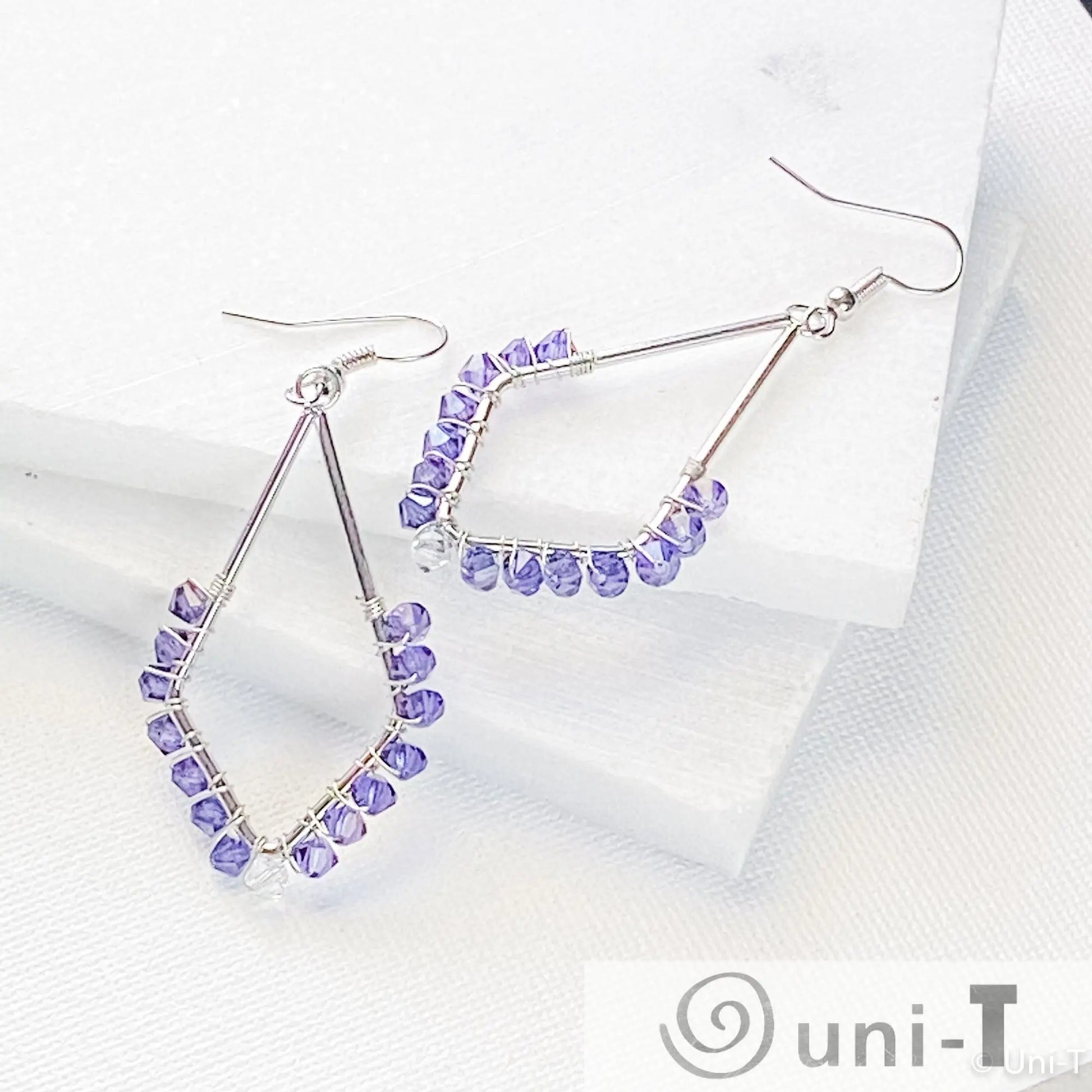 Kite Shape Earrings with Wrapped Crystals - Blue, Purple & Cobalt - Large Lisa Trachtman