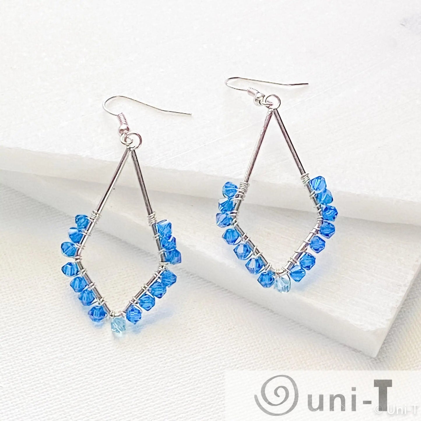 Kite Shape Earrings with Wrapped Crystals - Blue, Purple & Cobalt - Large Lisa Trachtman