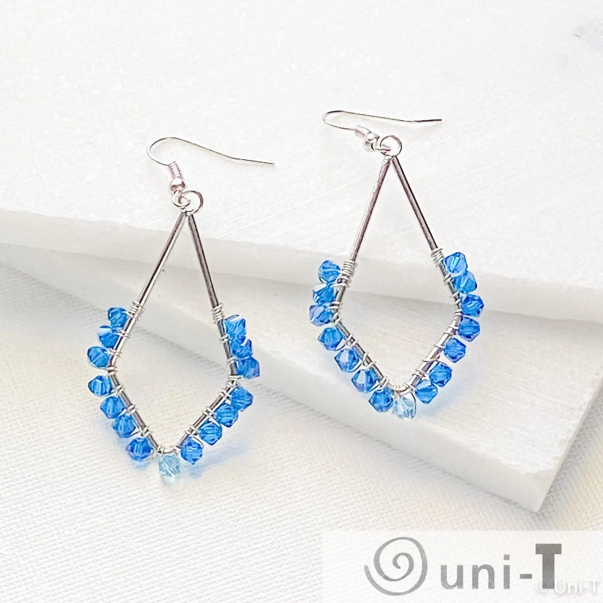 Kite Shape Earrings with Wrapped Crystals - Blue, Purple & Cobalt - Large Lisa Trachtman