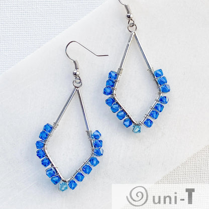 Kite Shape Earrings with Wrapped Crystals - Blue, Purple & Cobalt - Large Lisa Trachtman