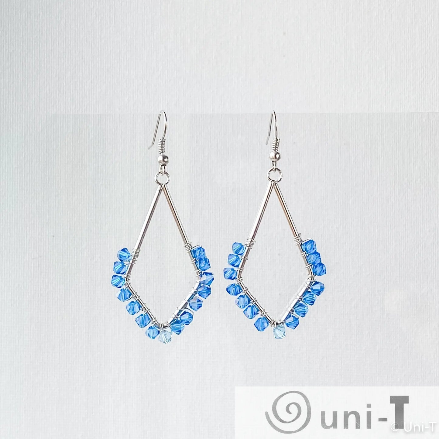 Kite Shape Earrings with Wrapped Crystals - Blue, Purple & Cobalt - Large Lisa Trachtman