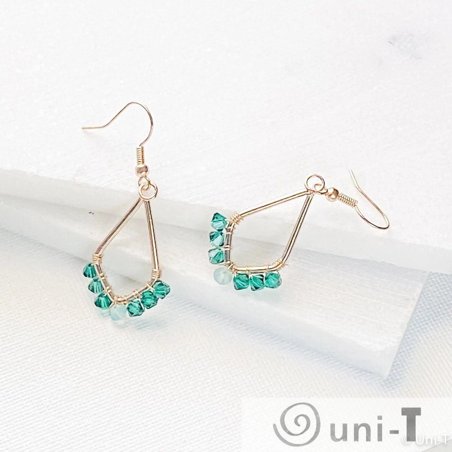 Kite Shape Earrings with Wrapped Crystals - Pink & Green - Small Lisa Trachtman