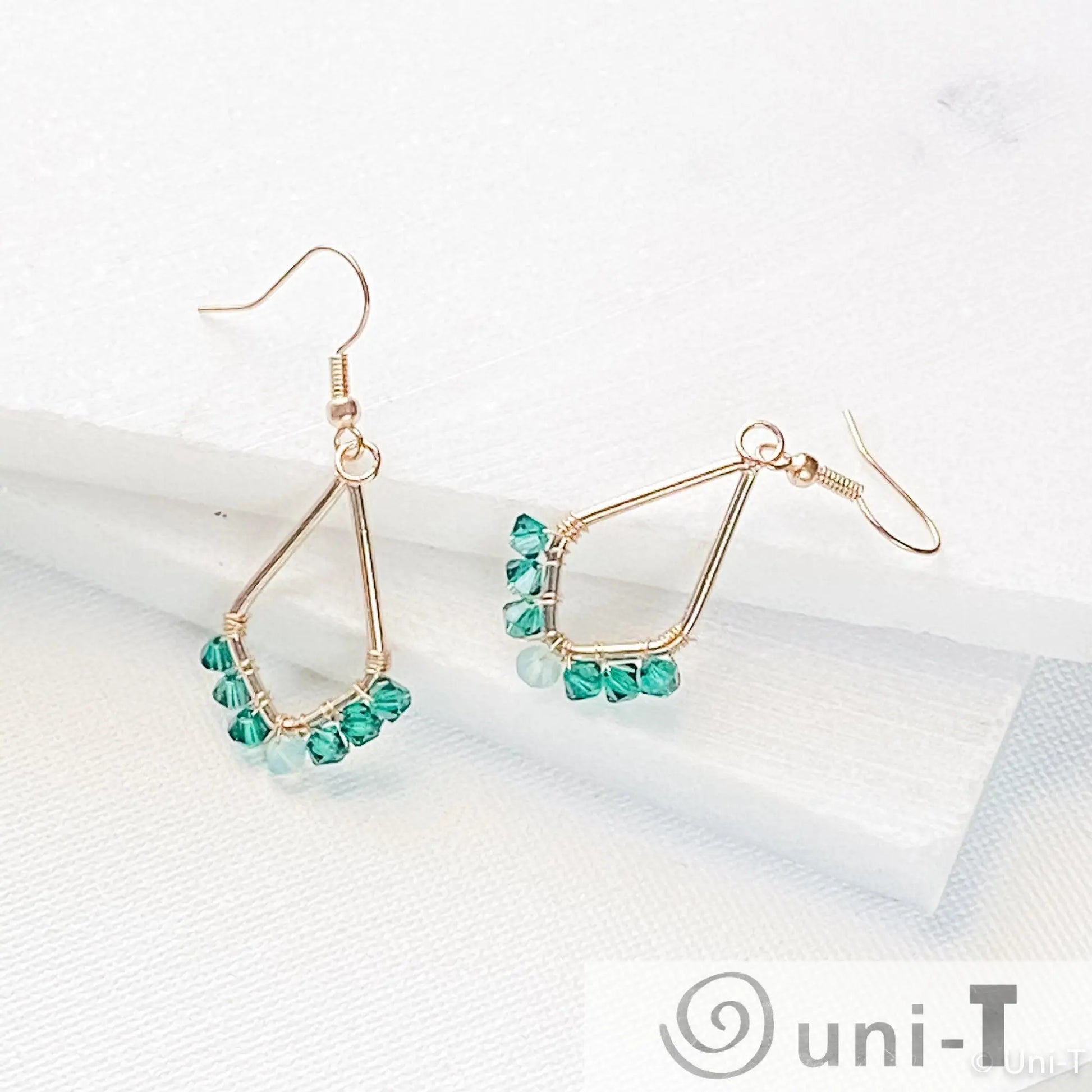 Kite Shape Earrings with Wrapped Crystals - Pink & Green - Small Lisa Trachtman