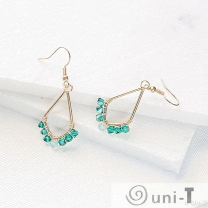 Kite Shape Earrings with Wrapped Crystals - Pink & Green - Small Lisa Trachtman