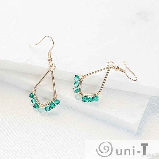 Kite Shape Earrings with Wrapped Crystals - Pink & Green - Small Lisa Trachtman