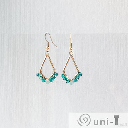 Kite Shape Earrings with Wrapped Crystals - Pink & Green - Small Lisa Trachtman