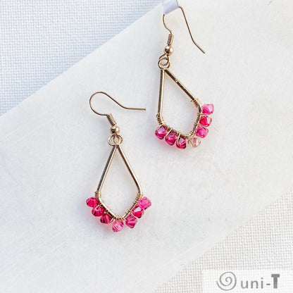 Kite Shape Earrings with Wrapped Crystals - Pink & Green - Small Lisa Trachtman