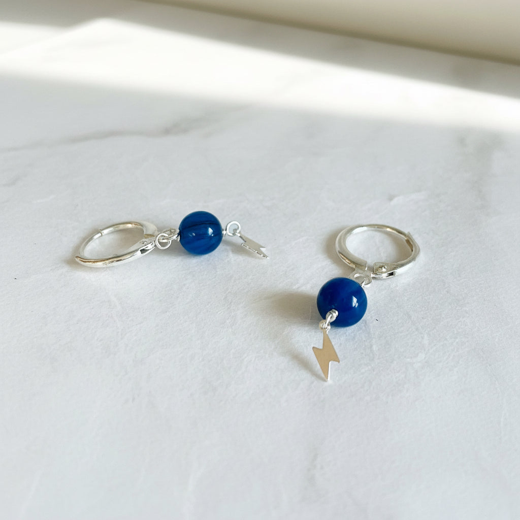 Kyanite Sterling Silver Charm Hoops/ Sterling Silver/Huggie Hoops- Uni- T Janine Gerade