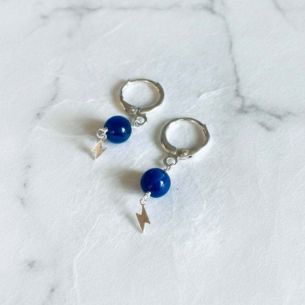 Kyanite Sterling Silver Charm Hoops/ Sterling Silver/Huggie Hoops- Uni- T Janine Gerade