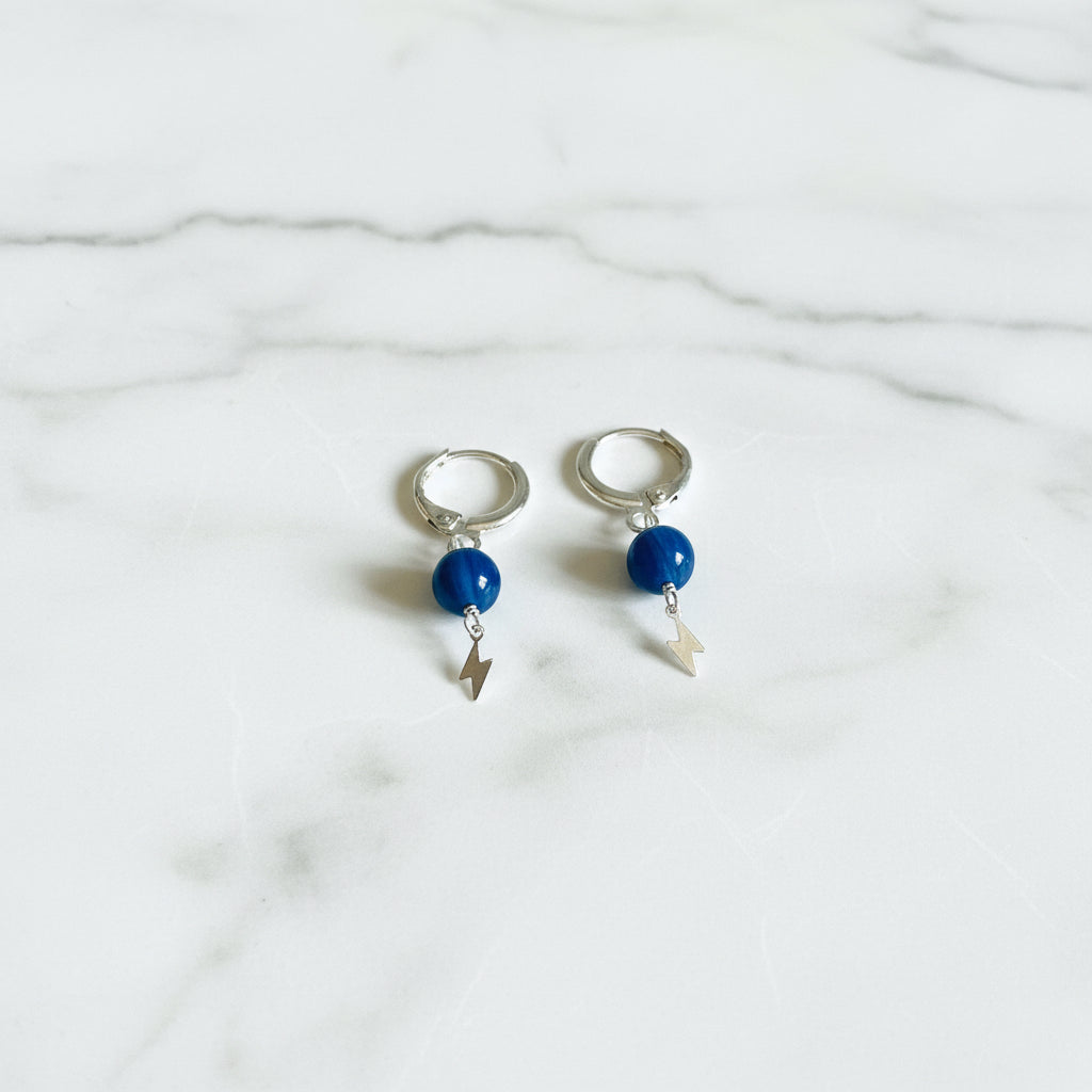 Kyanite Sterling Silver Charm Hoops/ Sterling Silver/Huggie Hoops- Uni- T Janine Gerade