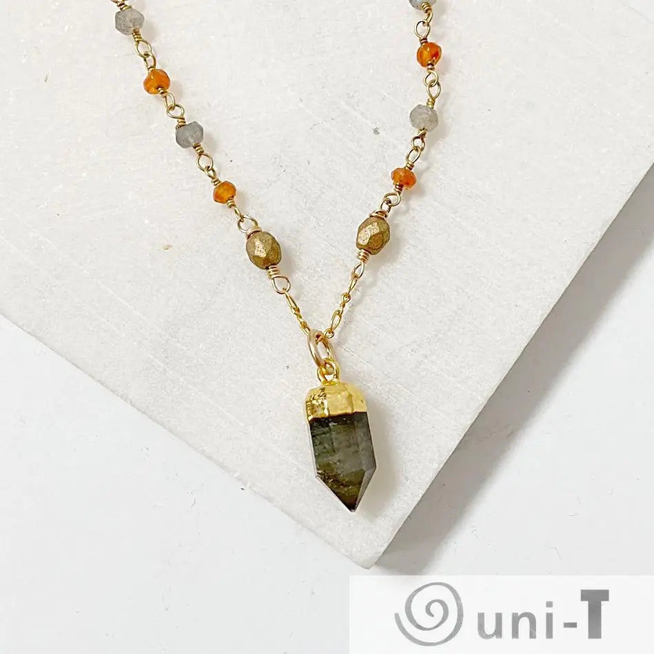 Labradorite Point, Carnelian, 14K Gold Fill Necklace Regina McGearty