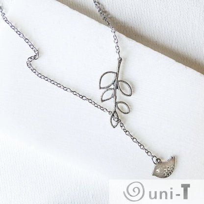 Lariat Necklace with Bird and Leaves Shana Cohen