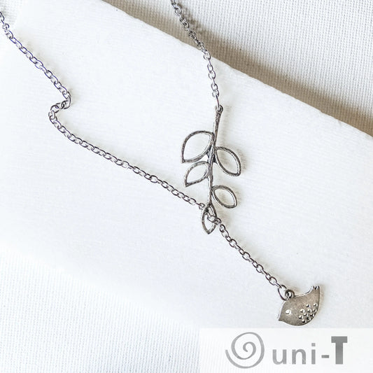 Lariat Necklace with Bird and Leaves Shana Cohen