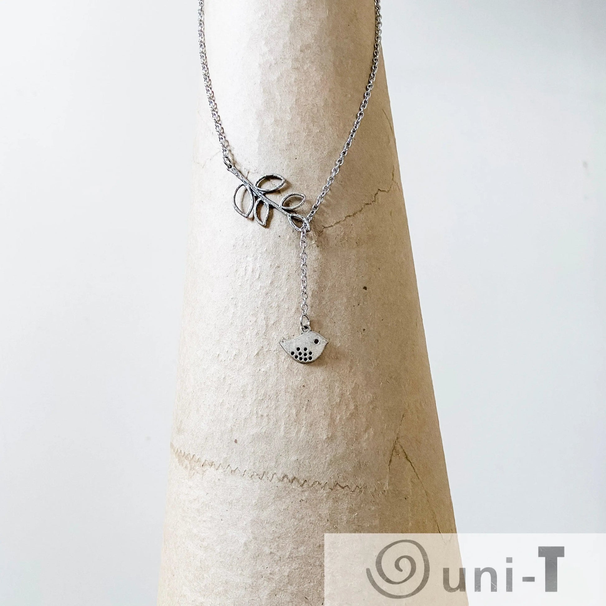 Lariat Necklace with Bird and Leaves Shana Cohen